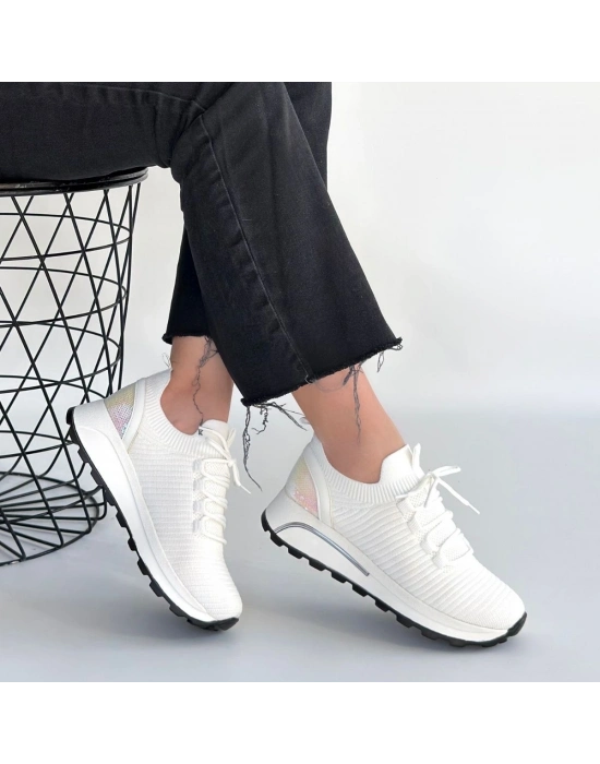 Feort Beyaz Triko Bağcıklı Spor Ayakkabı