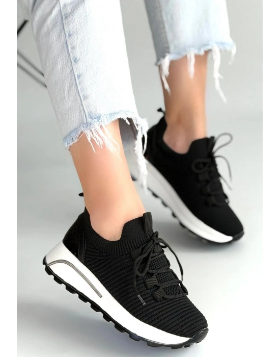 Feort Siyah Triko Bağcıklı Spor Ayakkabı