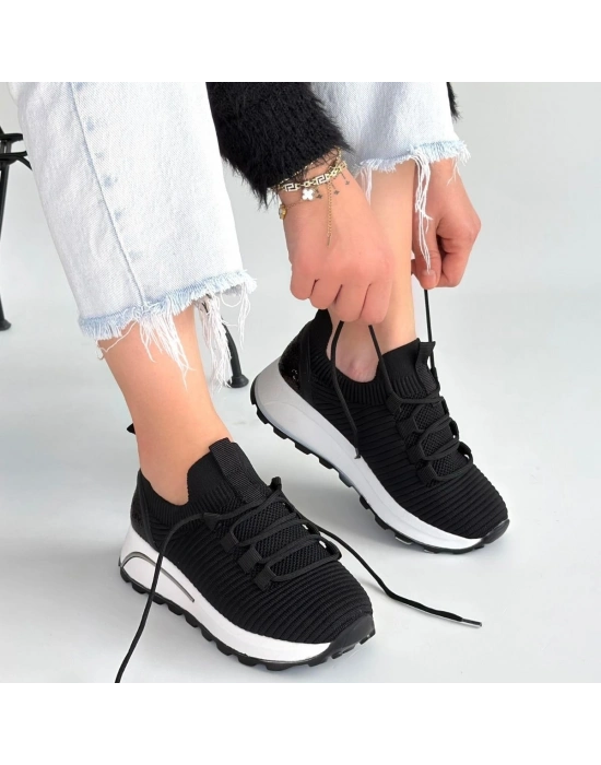 Feort Siyah Triko Bağcıklı Spor Ayakkabı