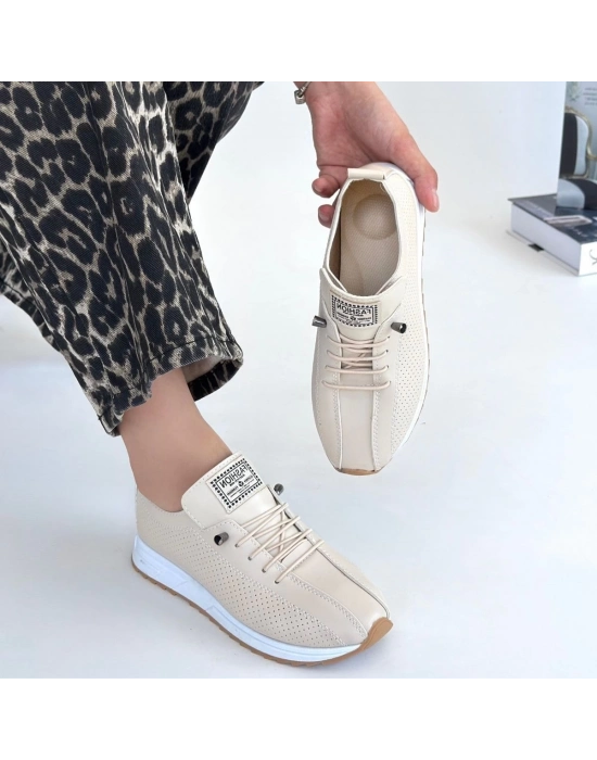 Fiert Bej Cilt Bağcıklı Spor Ayakkabı