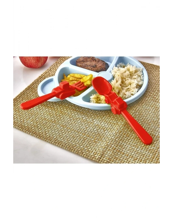 Figürlü Mama Çatal Kaşık Seti - Kırmızı