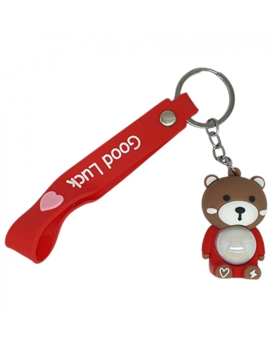 Figürlü ve Işıklı Silikon Anahtarlık -  Ayıcık - Kırmızı