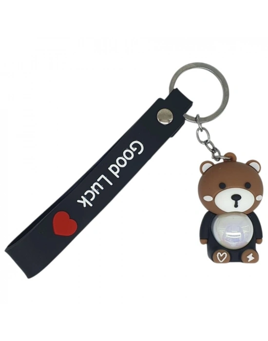 Figürlü ve Işıklı Silikon Anahtarlık -  Ayıcık - Siyah