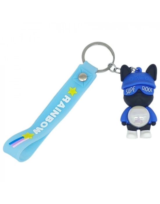 Figürlü ve Işıklı Silikon Anahtarlık -  Supe Rock - Mavi