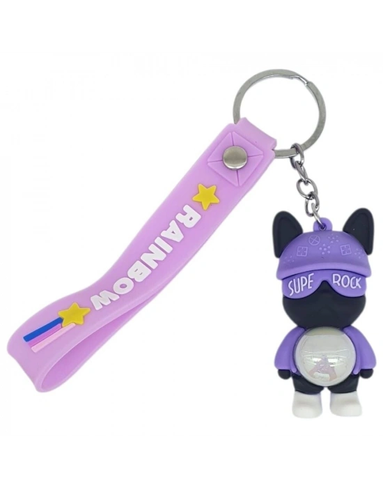 Figürlü ve Işıklı Silikon Anahtarlık -  Supe Rock - Mor