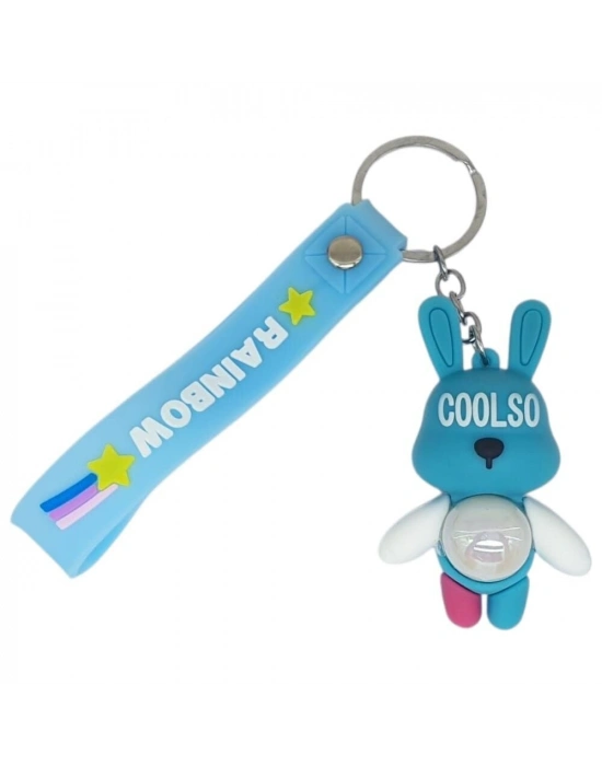 Figürlü ve Işıklı Silikon Anahtarlık -  Tavşan - Açık Mavi