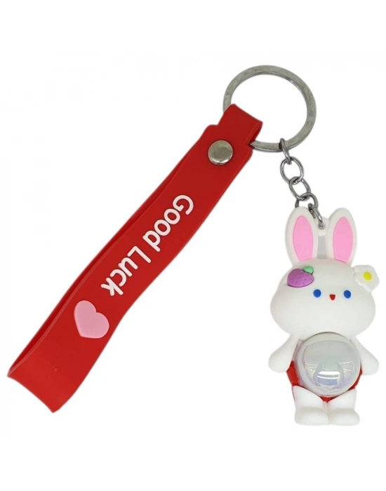 Figürlü ve Işıklı Silikon Anahtarlık -  Tavşan - Kırmızı