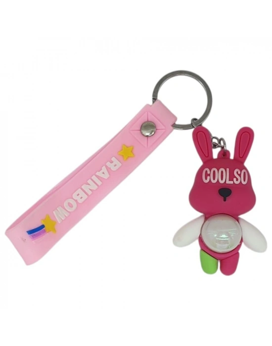 Figürlü ve Işıklı Silikon Anahtarlık -  Tavşan - Pembe