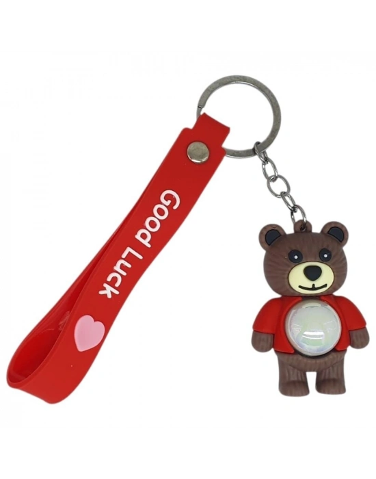 Figürlü ve Işıklı Silikon Anahtarlık -  Yogi - Kırmızı