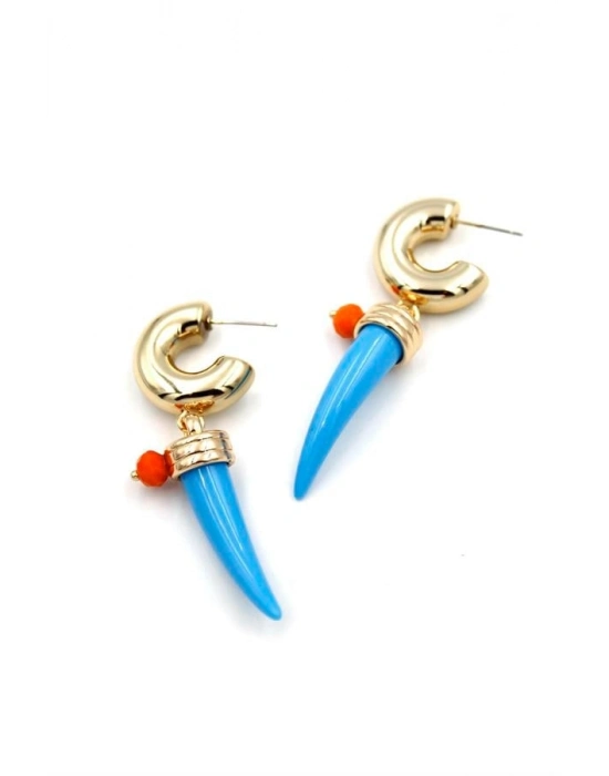 Fildişi Halka Küpe - Mavi