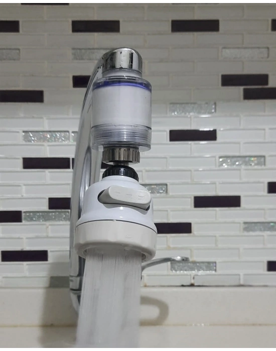 Filtreli Kireç Önleyici 360 Derece Dönen Hareketli Musluk Başlığı - 3 Fonksiyonlu - Krem