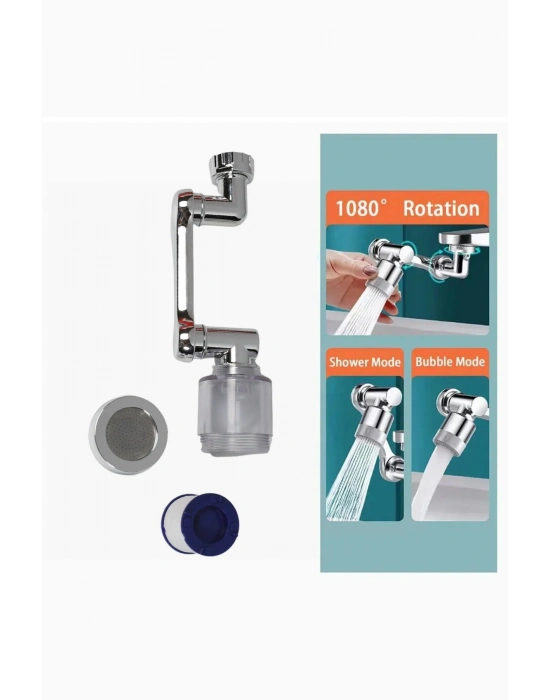 Filtreli Mutfak Banyo Musluk Başlığı 1080 Derece Dönebilen Fonksiyonel Evrensel Büyük Boy