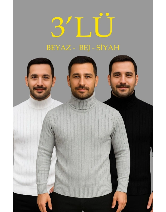 Fitilli Triko Kazak 3lÜ Set Beyaz Gri Siyah