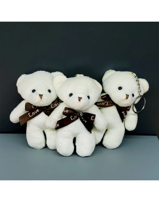 Fiyonklu Krem Renk Ayıcık Anahtarlık