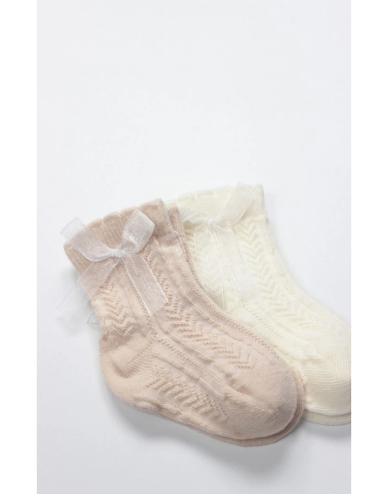Fiyonklu Penye Soket Çorap 2li 10149 Somon