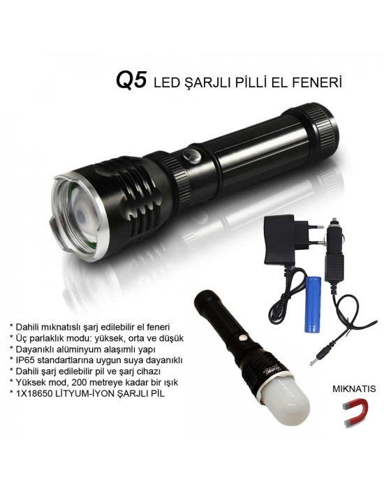 Flaşörlü Uzun Mesafeli Şarjlı Pilli Mıknatıslı El Feneri Wt-282