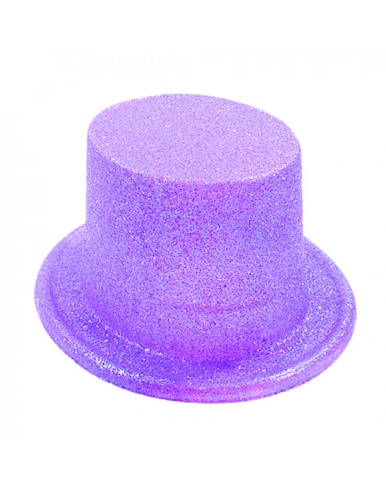 Floresan Mor Renk Simli Uzun Fötr Melon Şapka 12 Cm