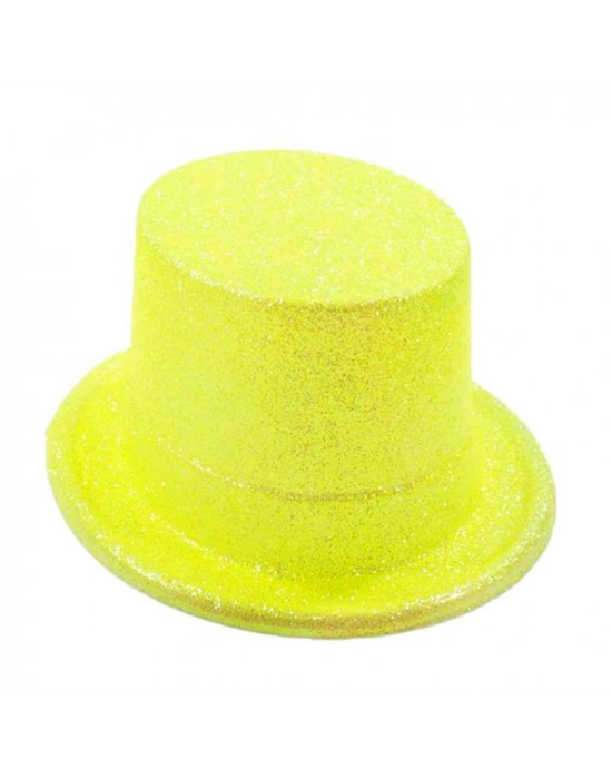 Floresan Sarı Renk Simli Uzun Fötr Melon Şapka 12 Cm