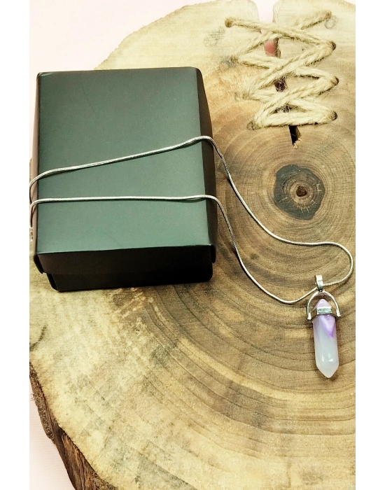 Florid Doğal Taşı Zincirli El Yapımı Tasarımlı Kolye Uç: 3,5 cm Zincir: 20 cm Kutulu