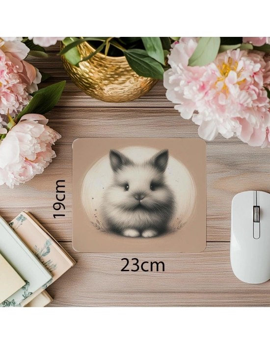 Fluffy Bunny Tasarımlı Sade Mouse Pad - 19x23 cm 2 mm Dikdörtgen İthal Baskılı Mouse Pad