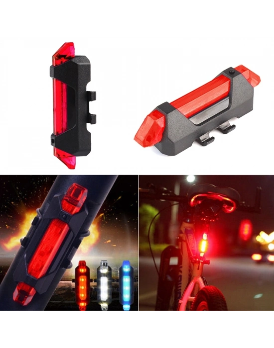 Fonksyonlu Bisiklet Arka Stop Uyarı İkaz Işığı Şarjlı 4 Modlu Lamba