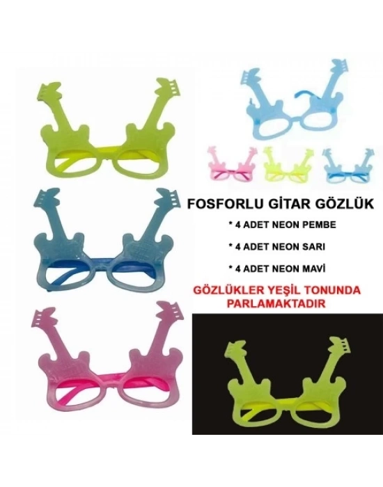 Fosforlu Gitar Glow Parti Gözlüğü 12 adet