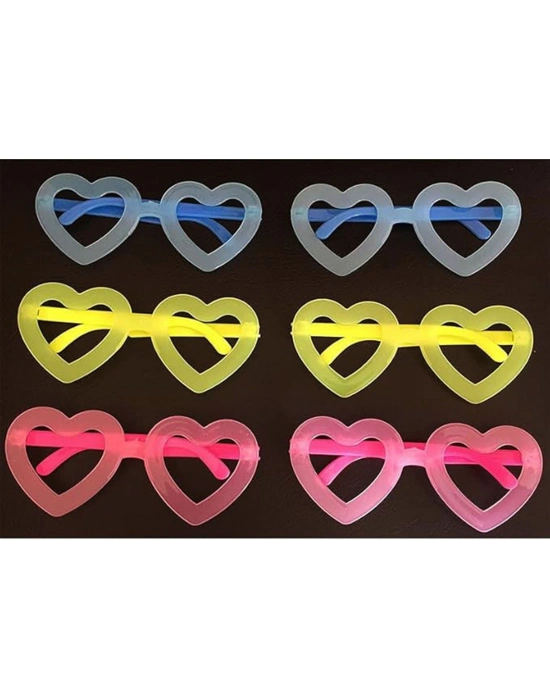 Fosforlu Kalp Model Glow Parti Gözlüğü Karanlıkta Yanan Gözlükler 12 Adet