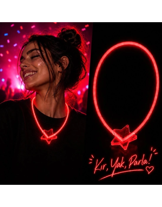 Fosforlu Yıldız Parti Kolyesi – Neon Işıklı Kolye Kırmızı Renk
