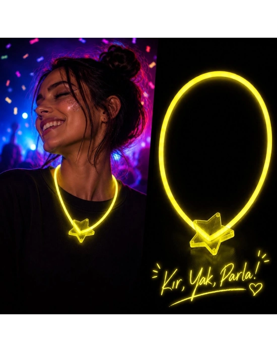 Fosforlu Yıldız Parti Kolyesi – Neon Işıklı Kolye Sarı Renk