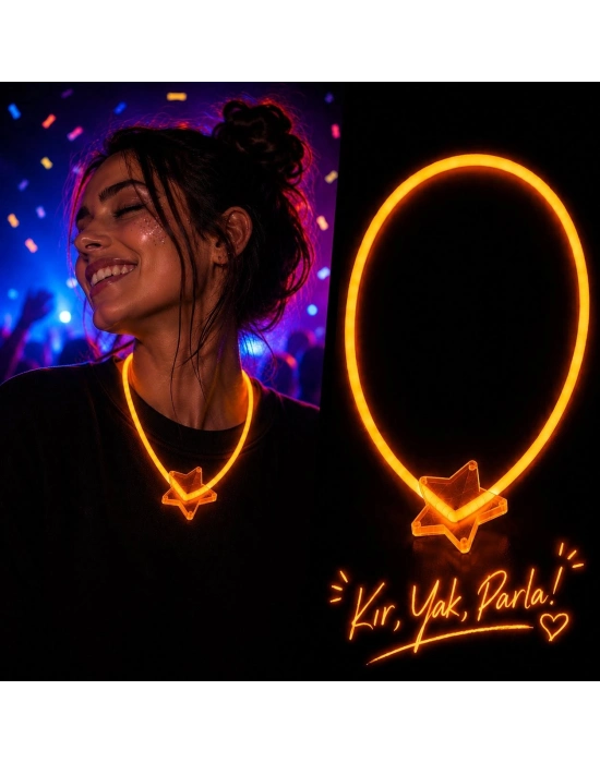 Fosforlu Yıldız Parti Kolyesi – Neon Işıklı Kolye Turuncu Renk