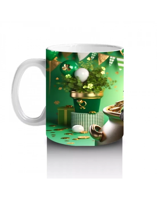 Fransız Bulldog ile St. Patrick Partisi – Altın Kazanlı Eğlenceli Kupa Tasarımı