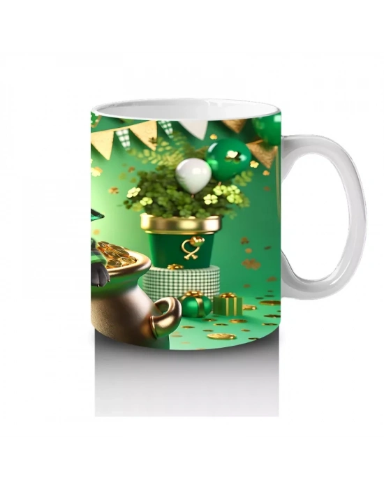 Fransız Bulldog ile St. Patrick Partisi – Altın Kazanlı Eğlenceli Kupa Tasarımı