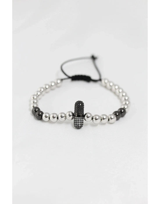 ® Füme Gümüş Renk Çelik Zirkon Objeli Asansörlü Bileklik