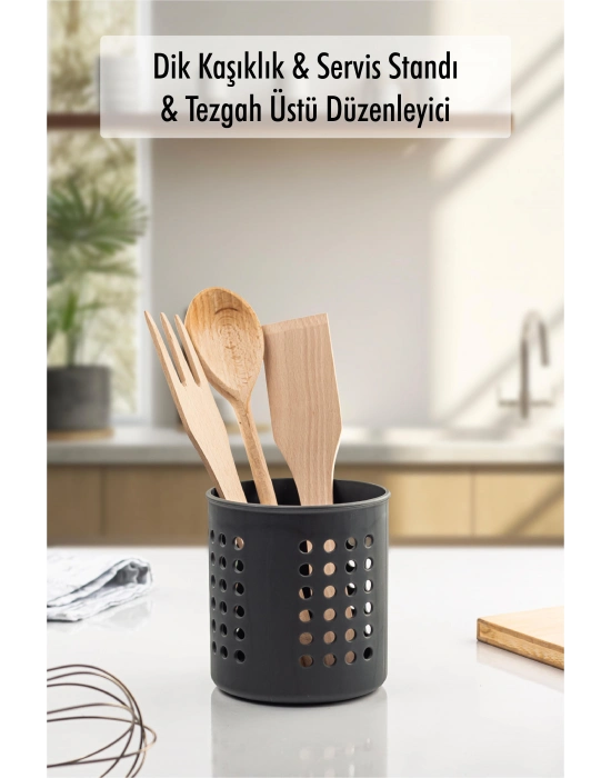 Füme Silindir Dik Kaşıklık &  Tezgah Üstü Düzenleyici & Servis Standı