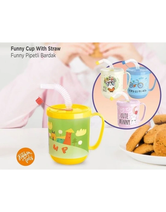 Funny Pipetli Çocuk Içecek Bardağı Desenli Bardak 350ml