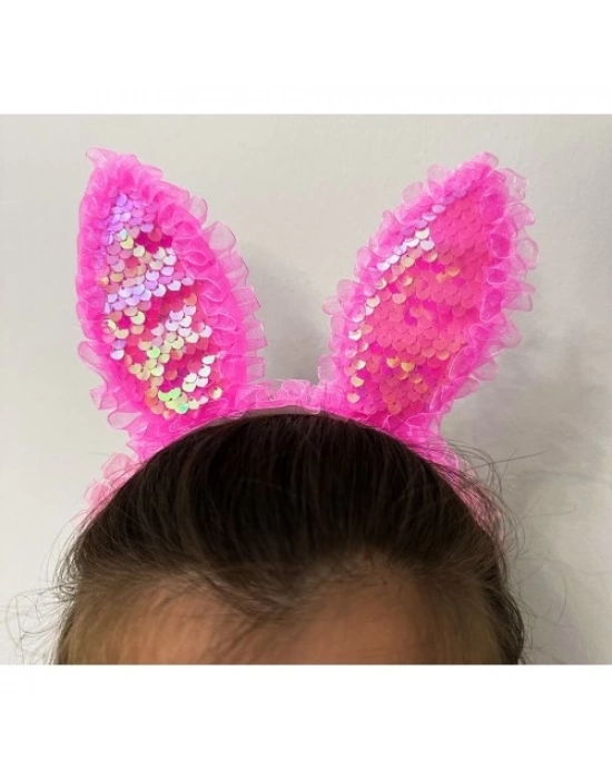 Fuşya Dantelli Işıklı Tavşan Kulak Taç
