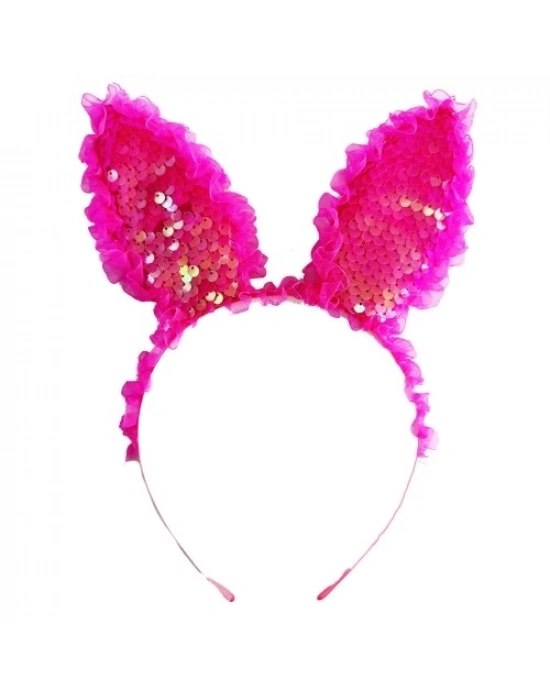 Fuşya Dantelli Işıklı Tavşan Kulak Taç