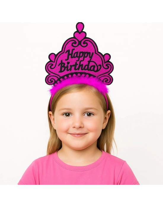 Fuşya Happy Birthday Doğum Günü Prenses Tacı