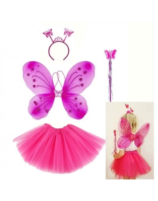Fuşya Kelebek Kostüm Aksesuar Seti 4 Parça