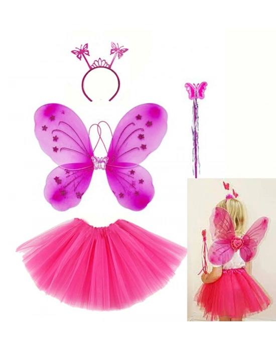 Fuşya Kelebek Kostümü - Fuşya Kelebek Kostüm Aksesuar Seti 4 Parça