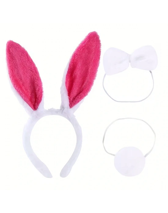 Fuşya Pembe Tavşan Kulak Papyon Kuyruk 3'lü Parti Seti