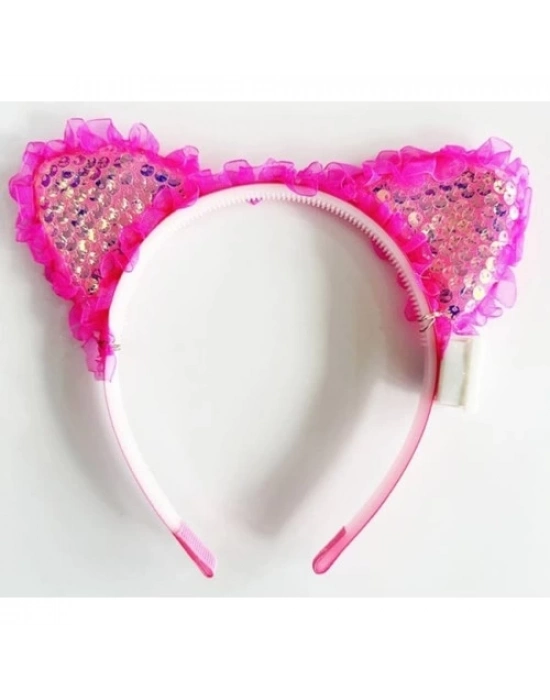 Fuşya Pullu Led Işıklı Kedi Kulak Taç