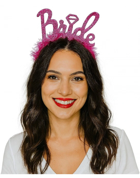 Fuşya Renk Bekarlığa Veda İtalik Yazı Alyanslı Bride Taç