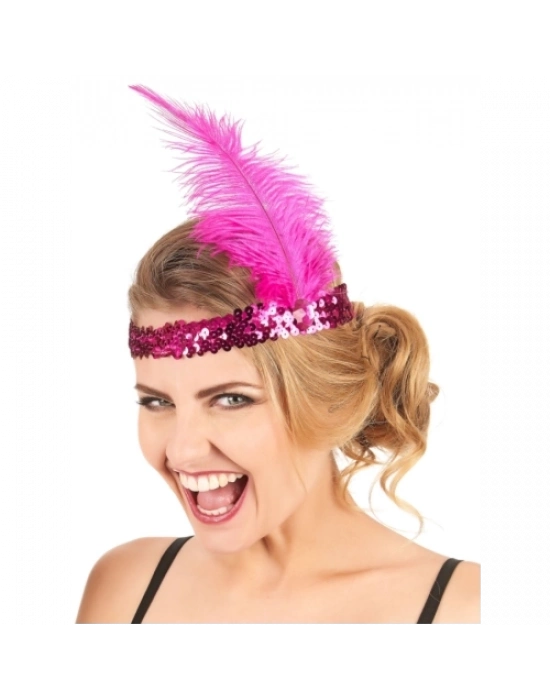 Fuşya Renk Çarliston Saç Bandı