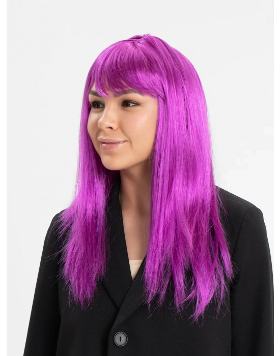 Fuşya Renk Düz Kesim Uzun Parti Peruğu Takma Saç