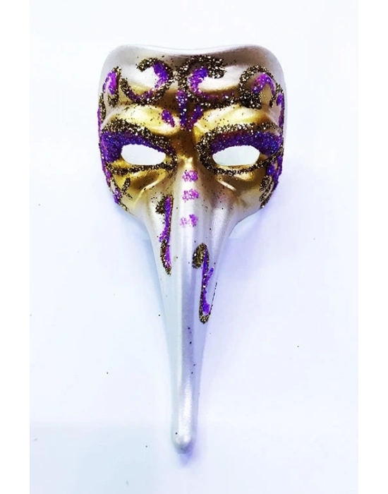 Fuşya Renk İşlemeli Seramik Malzemeden İmal Venedik Uzun Maske Magnet