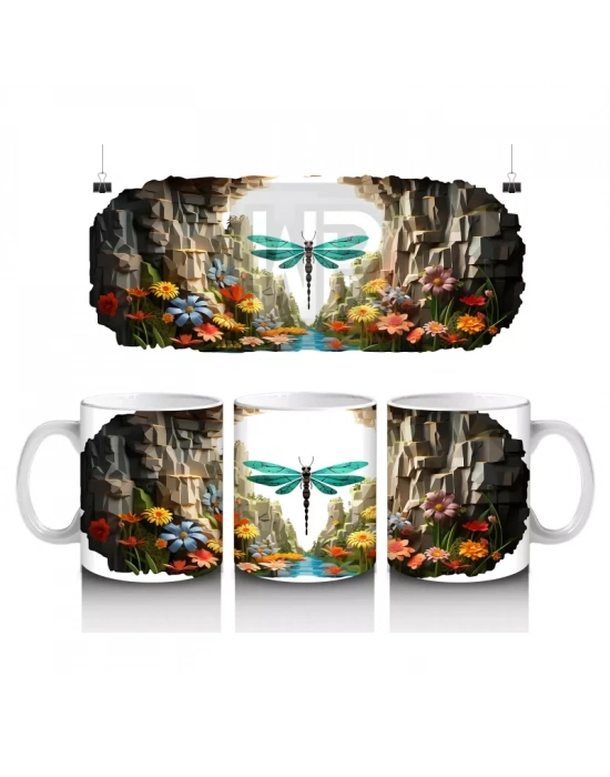 Fütüristik Mekânda Uçan Yusufçuk – Baskılı Kahve Kupası