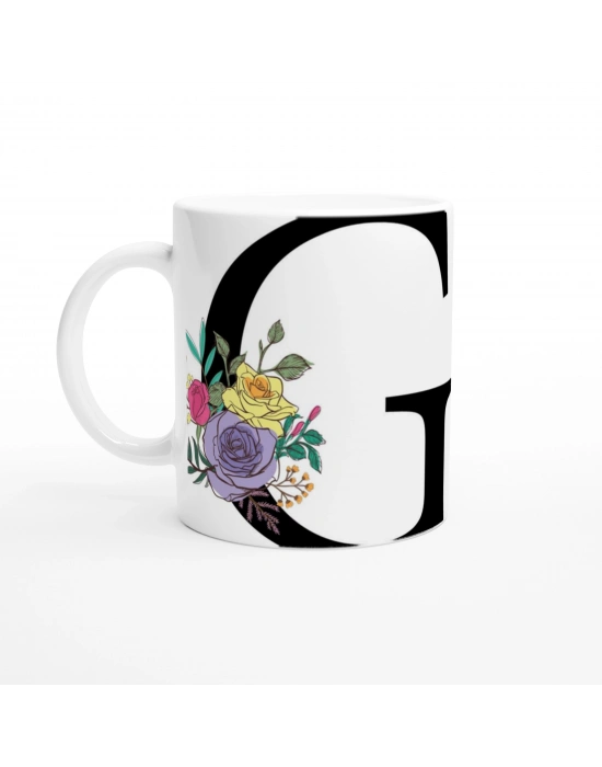 G Harfi Çiçek Motifli Kupa Bardak