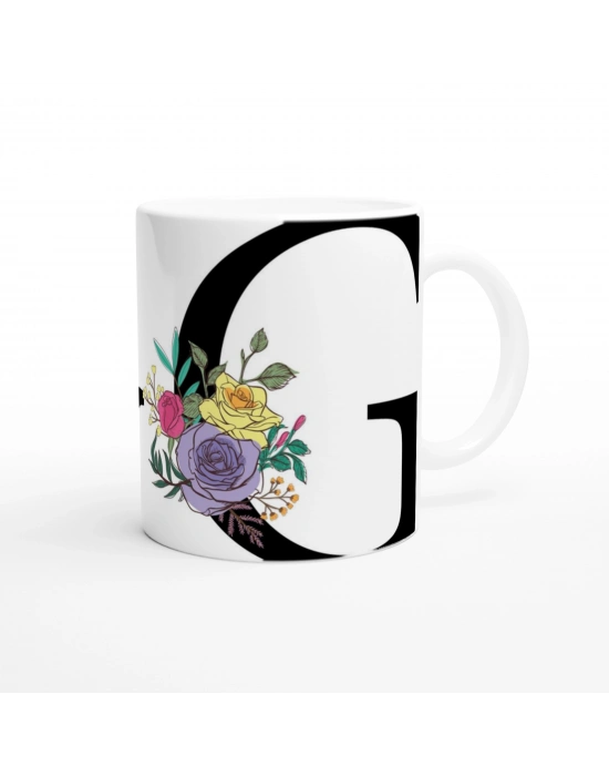 G Harfi Çiçek Motifli Kupa Bardak