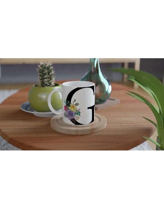 G Harfi Çiçek Motifli Kupa Bardak